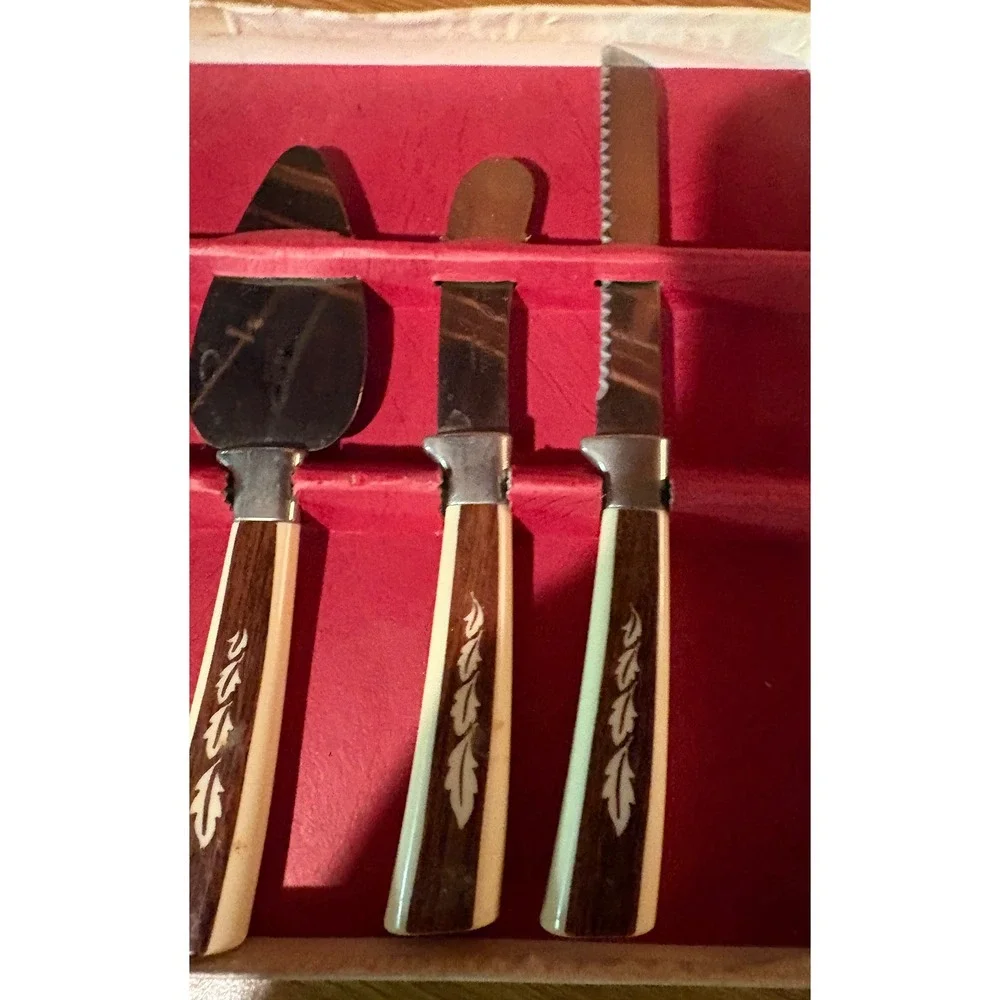 VTG MCM Regent Sheffield UK Stainless Knife & Cheese Set - Treasure Chest Box